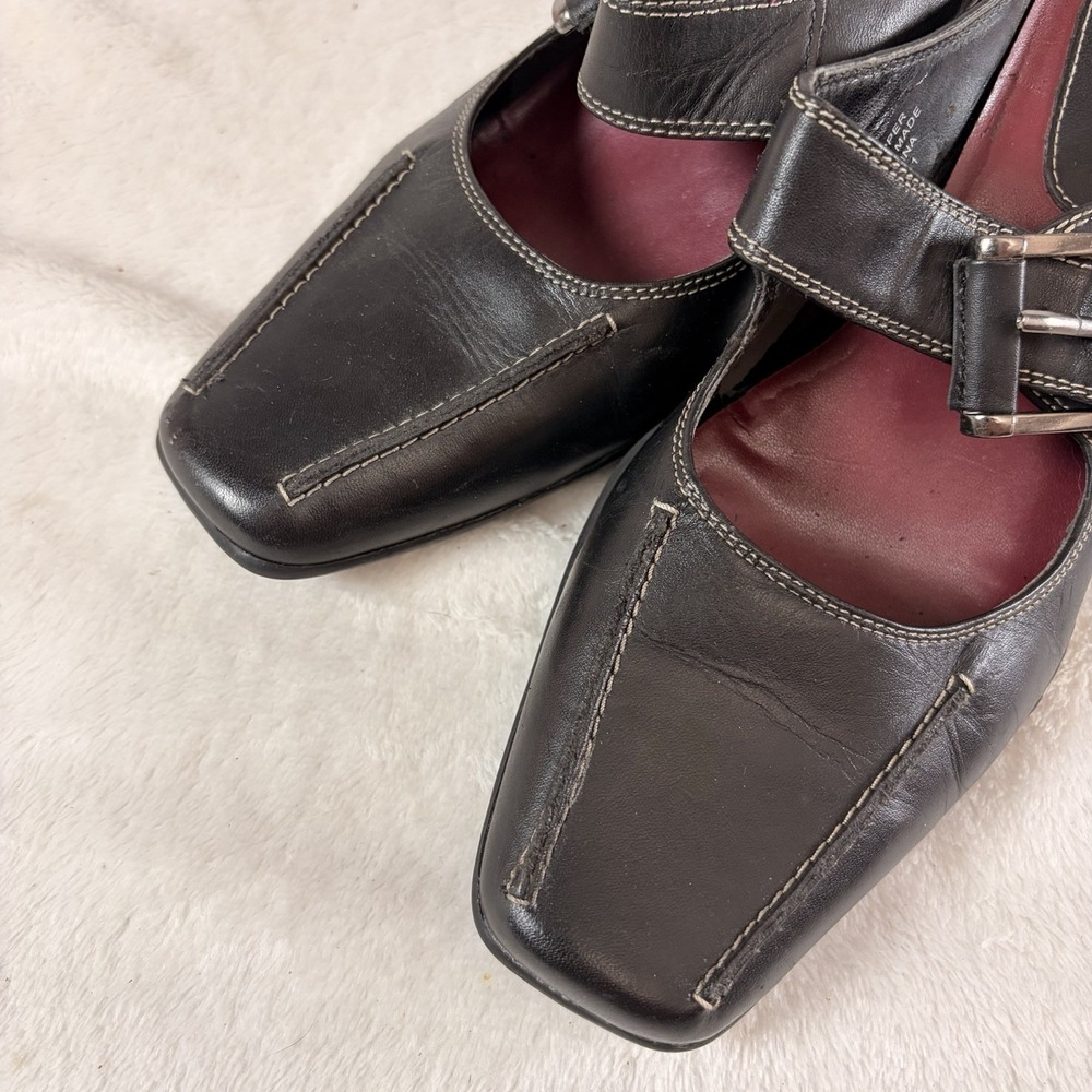 Merona Black Leather Mary Jane Mules Square Toe Block Heel 8 Witchy Whimsygoth - Picture 6 of 10